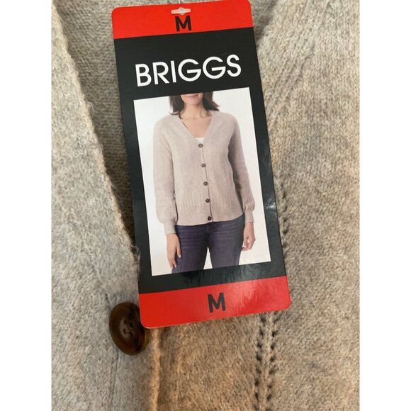 Briggs Beige Button-Up Cardigan Sweater M Women Soft Ribbed Fabric Brown Buttons - Picture 3 of 11